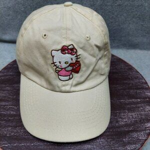 Hello Kitty Beige Adjustable Baseball Cap With Embroidered Heart & Bow Design Fo